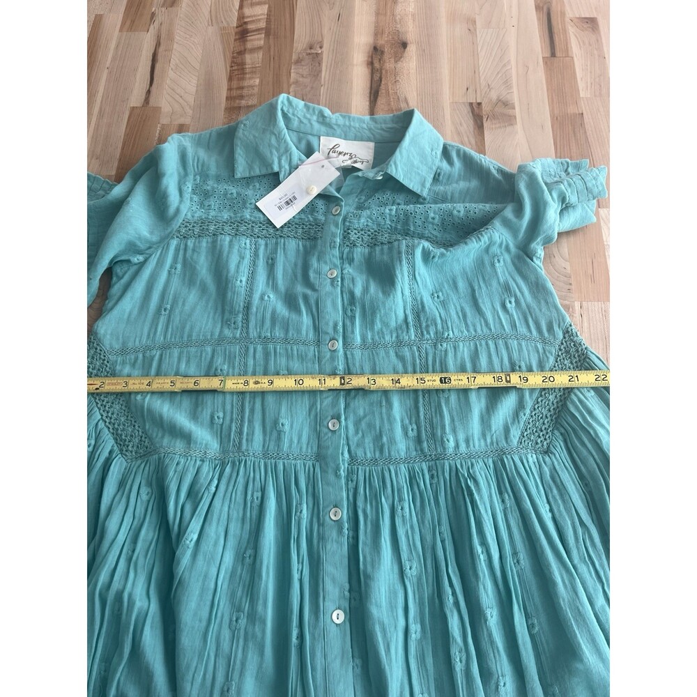 Layerz NWT 100% Cotton Collared Shirt Dress Flowy Gauzy Eyelet Seafoam Green M - Picture 9 of 12